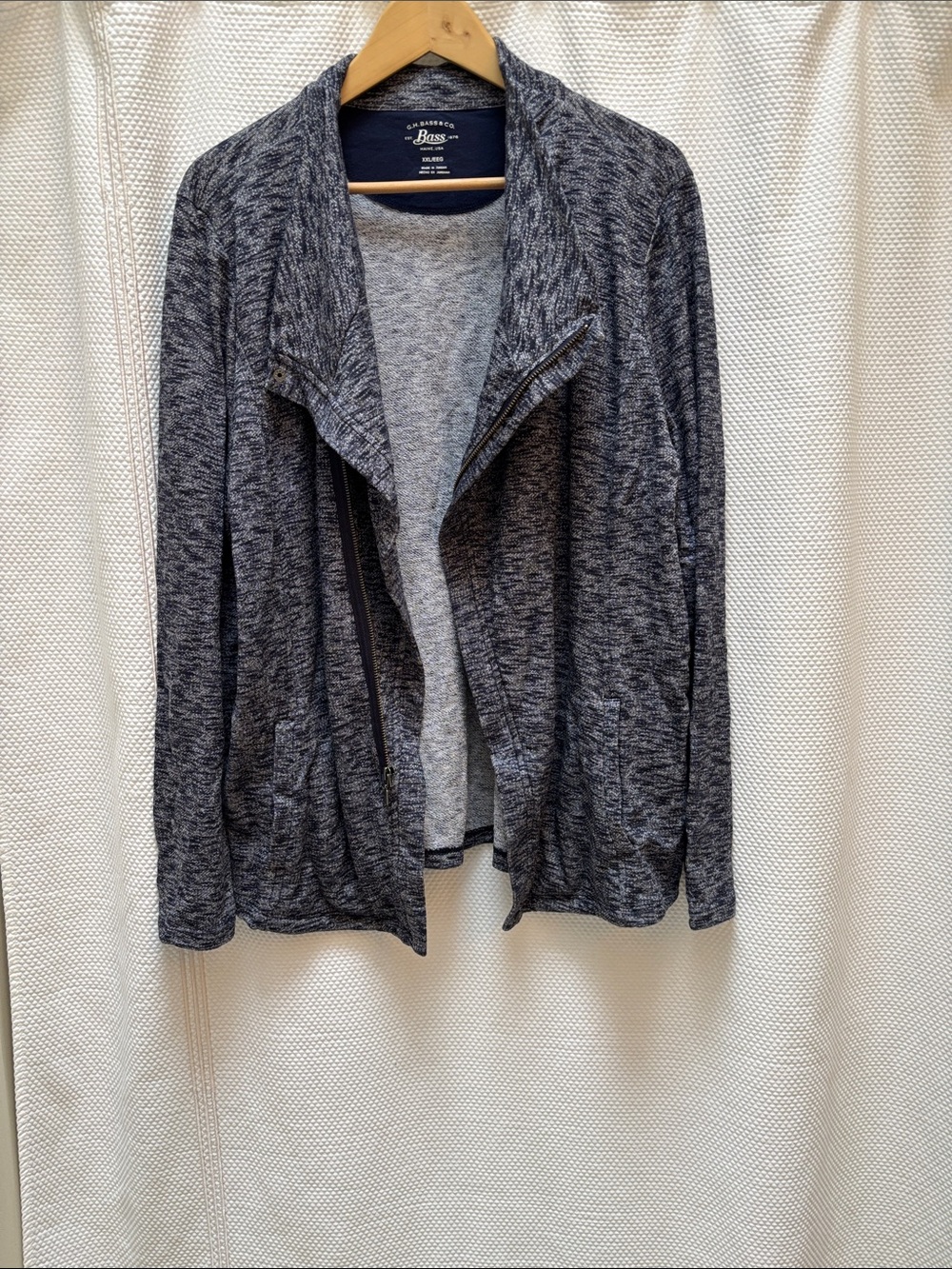 Bass Dark Heather Navy Open-Front Zip Cardigan